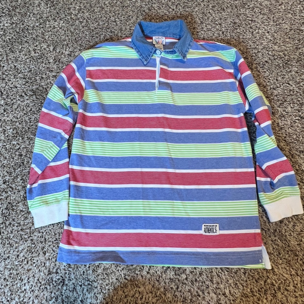 Talbots Kids Vintage Rugby Shirt XXL Multicolor Striped Cotton Denim Collar Top‎